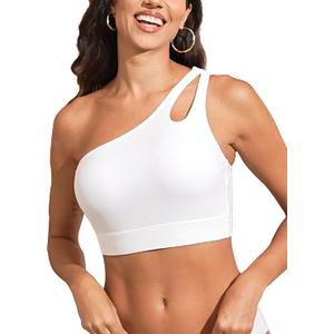 Womens Bikini Tops Push Up Bathing Suit Top One Shoulder Swimsuit Tops Full Coverage Swim Top Only
 (Medium, 01- White)