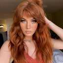 Orange Wig with Bangs,Ginger Wavy Wigs for Women,Copper Shoulder Length Curly Synthetic Hair Wig for Party Daily Use 18In