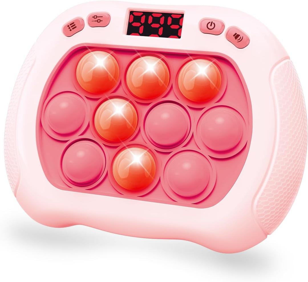 Intoypad Pop Game Light Up Fidget Toy for Kids, 6 Modes LED Screen Quick Push Controller Electric Fidget Popper Bubble Game Car Games Travel Activities Birthday Toys for Girls Pink