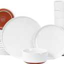 GZG Modern Art Series - 24 Pcs Speckled Stoneware Plates and Bowls Sets, Ceramic Dinnerware Set with Rustic Terracotta Underside, Microwave and Dishwasher Safe Handcrafted Dishes Set - Porcelain White