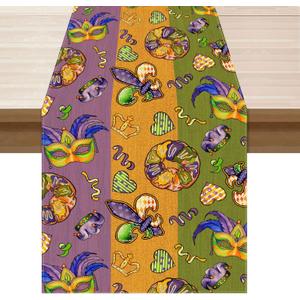 XCHI Colorful Masks Doughnuts Iris Fleur De Lis Mardi Gras Table Runner Carnival Table Decoration for Masquerade Party Home Kitchen Dining Holiday Decor 13x120 Inch