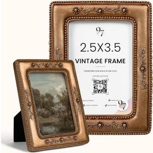 97 Decor Vintage Small Picture Frames 2.5 X 3.5 - Ornate Wallet Size Frame, Mini Polaroid Frames For Antique Home Decor, Tiny Photo 2.5 x 3.5 Picture Frames For Tabletop Display And Wall Hanging