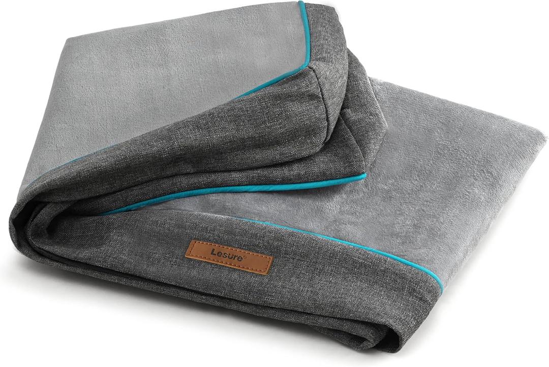 LE SURE XL Washable Dog Bed Cover Replacement Flannel Plush Fleece Cover for Orthopedic Pet Mat 41x29x3.5 Inches, Grey