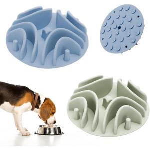 2 Pcs Slow Feeder Insert for Dog Bowl, Anti-Choking Silicone with Strong Suction Cups, Fits Most Dog Bowls, Ideal for Medium, Large Breeds (Blue + Green)