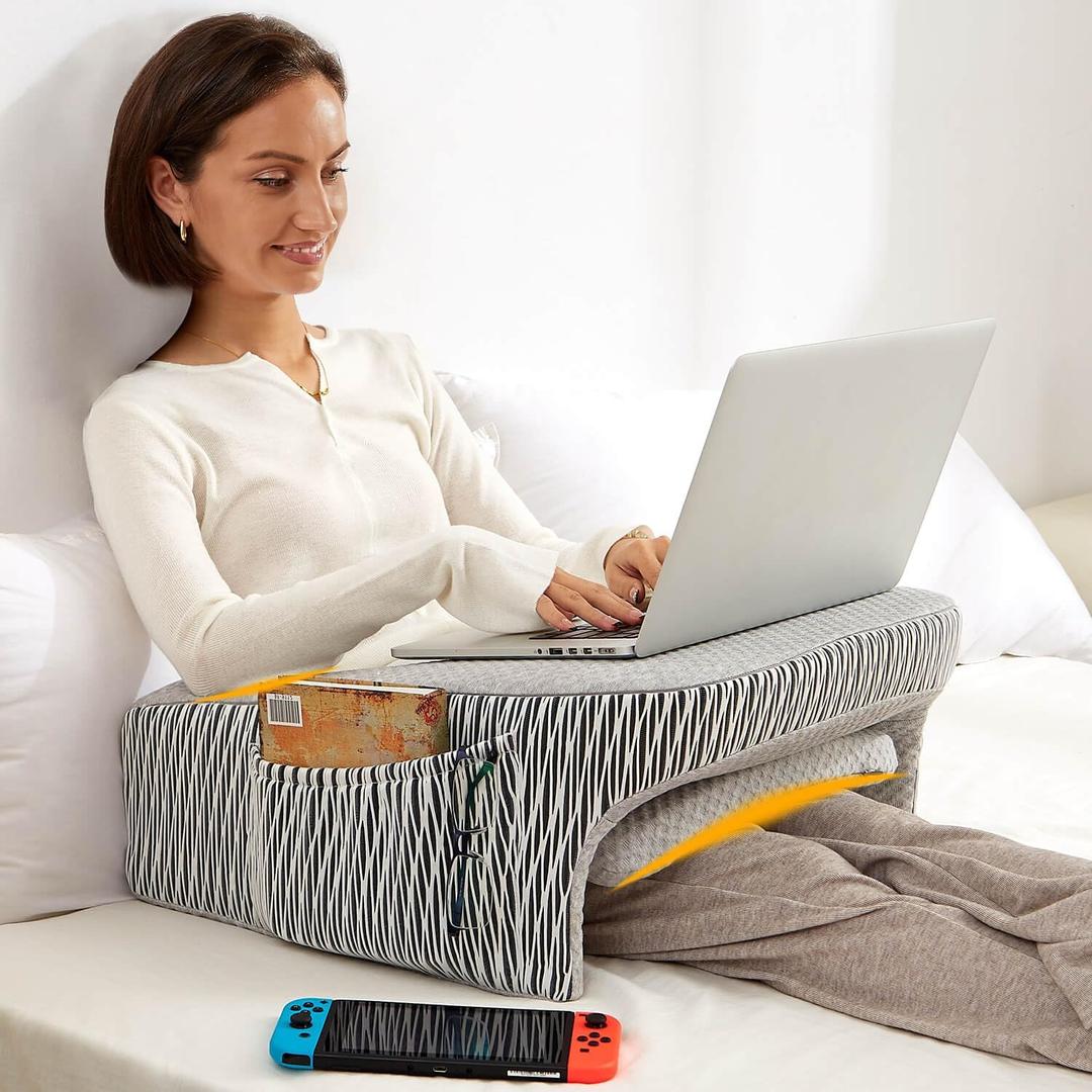 Lap Desk, Reading Pillow, Gaming Lap Pillow, Teens Arm Rest Pillow, Reading Lap Pillow, Memory Foam Pillow for Reading, Working, Ergonomic Lap Desk, Playing, Crocheting in Bed Couch(Ash Grey) (Small)