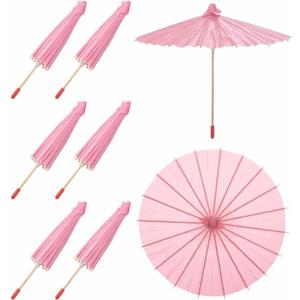 MECCANIXITY 6 Pcs Paper Umbrellas, 8" DIY Oiled Paper Painting Umbrellas for Photography Props Craft Party Wedding Decoration, Pink