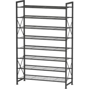 Metal Shoe Rack, 8 Tier Tall Shoe Organizer Holds 40 Pairs, Study Shoes Stand for Garage, Closet, Entryway, Front Door Entrance
