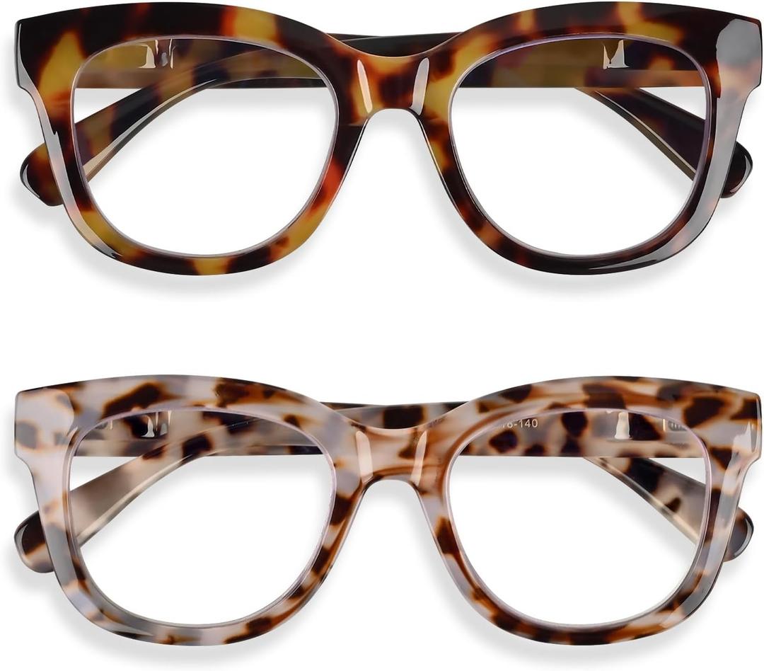 Areyeth 2 Pairs Oversized Retro Reading Glasses for Women, Oprah Style Large Blue Light Blocking Readers(1.50X) (Yellow Tortoise+gray Tortoise)