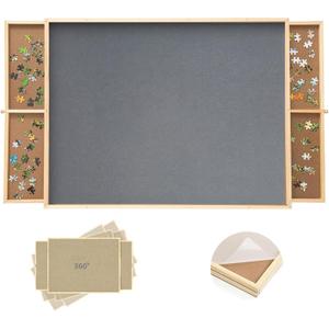 Puzzle Board 1000 Pieces with Large Drawers & Cover Mat 360 Rotating Puzzle Table None-Slip Felt Surface Portable 30" x 22" Jigsaw Table for Organized Puzzling  Ideal for 1000PcsPuzzles