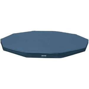 INTEX 28031E Pool Cover: For 12ft Round Metal Frame Pools – Includes Rope Tie – Drain Holes – 10in Overhang – Snug Fit