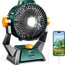 Camping Fan - Rechargeable Portable Battery Powered Camping Fans for Tents with LED Light, Power Display, Timers & 360 Hanging Hook, Ultra Quiet USB Personal Tent Fan for Fishing Travel Home Office