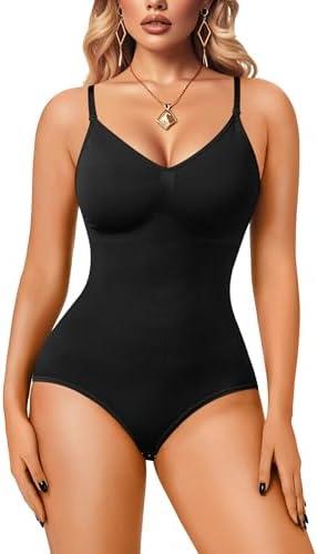 Irisnaya Women Slimming Bodysuits Shapewear Tops Tummy Control Body Shaper Spaghetti Strap Camisole Leotards Bodycon Jumpsuit,M