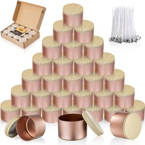 MGLIFEUL Candle Tins Jars Container Vessels for Making 4 8 Oz Rose Glod Empty Candle Tins Can Gift Box Packaging With Lid Wax Container Bulk Making Diy Candle Supplies Accessories(Rose Glod,8oz,24pcs)