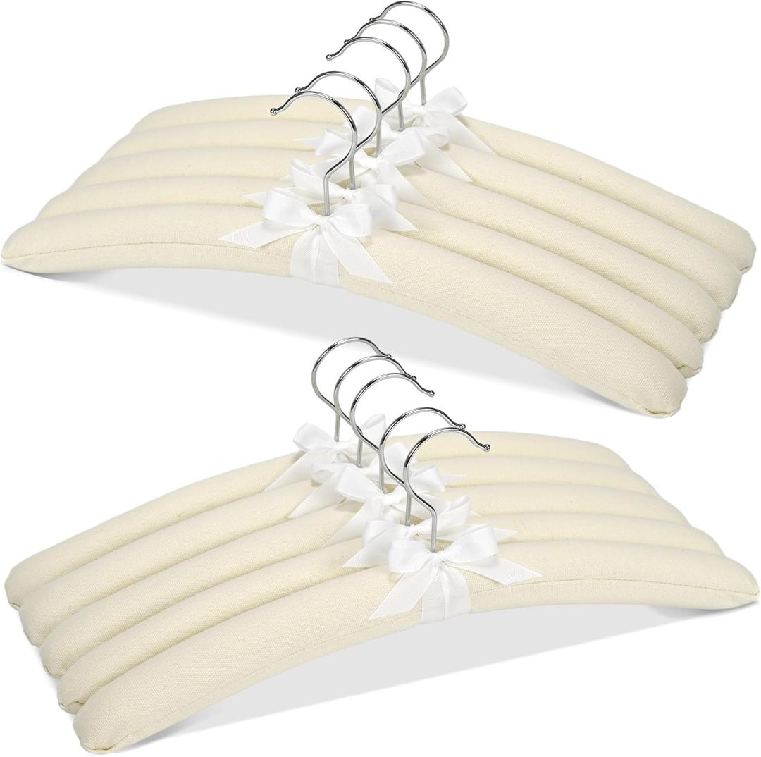 JS HANGER Padded Hangers - 17 Inch Extra Large Heavy Duty Cotton Covered Coat Hangers No Shoulder Bump for Women Clothes, Sweaters, Dresses, Clothing, Weddings, Lingerie Pack of 10, Beige