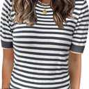 Womens Tops Summer Short Sleeve Shirts Striped Sweater Cute Casual Top Trendy Women Clothing Crewneck Knit Blouses (Gray, XL)