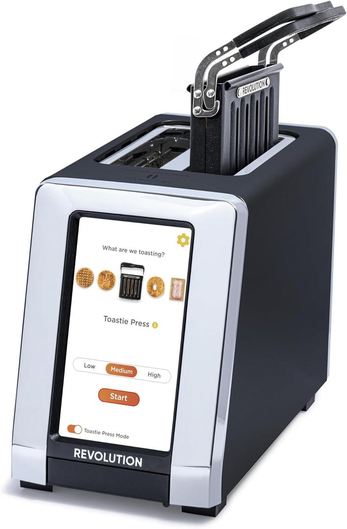 Revolution R180 Connect Smart Toaster Bundle with Toastie Press  Touchscreen, 2-Slice Wide Slot, InstaGLO Tech  Toast Bread, Bagels, Waffles, Muffins, Tortillas, Pastries  Black