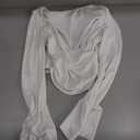 Floerns Women's Wrap Sweetheart Neck Bell Sleeve T Shirts Ruched Rib Knit Crop Tops (Large)