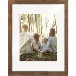 Picture Frames 13x16 Inch with Mat Rustic Photo Frame Wooden Grain Gallery Wall Decor Hanging Dark Brown Thin Christmas Family Couple Dog Gift Tabletop Desk Display  