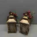 Baquler 2 Pcs Christmas Decorative Lantern LED Christmas Lantern 14" Bronze Vintage Flameless Hanging Candle Lanterns Xmas Centerpieces for Tables Indoor Outdoor Porch Decor (Black Red Plaid)