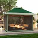 12x12 Pop Up Gazebo Instant Canopy Tent with Netting 4 Stanbags Outdoor Shelter for Lawn, Garden, Backyard, Deck (Olive Green + Taupe)