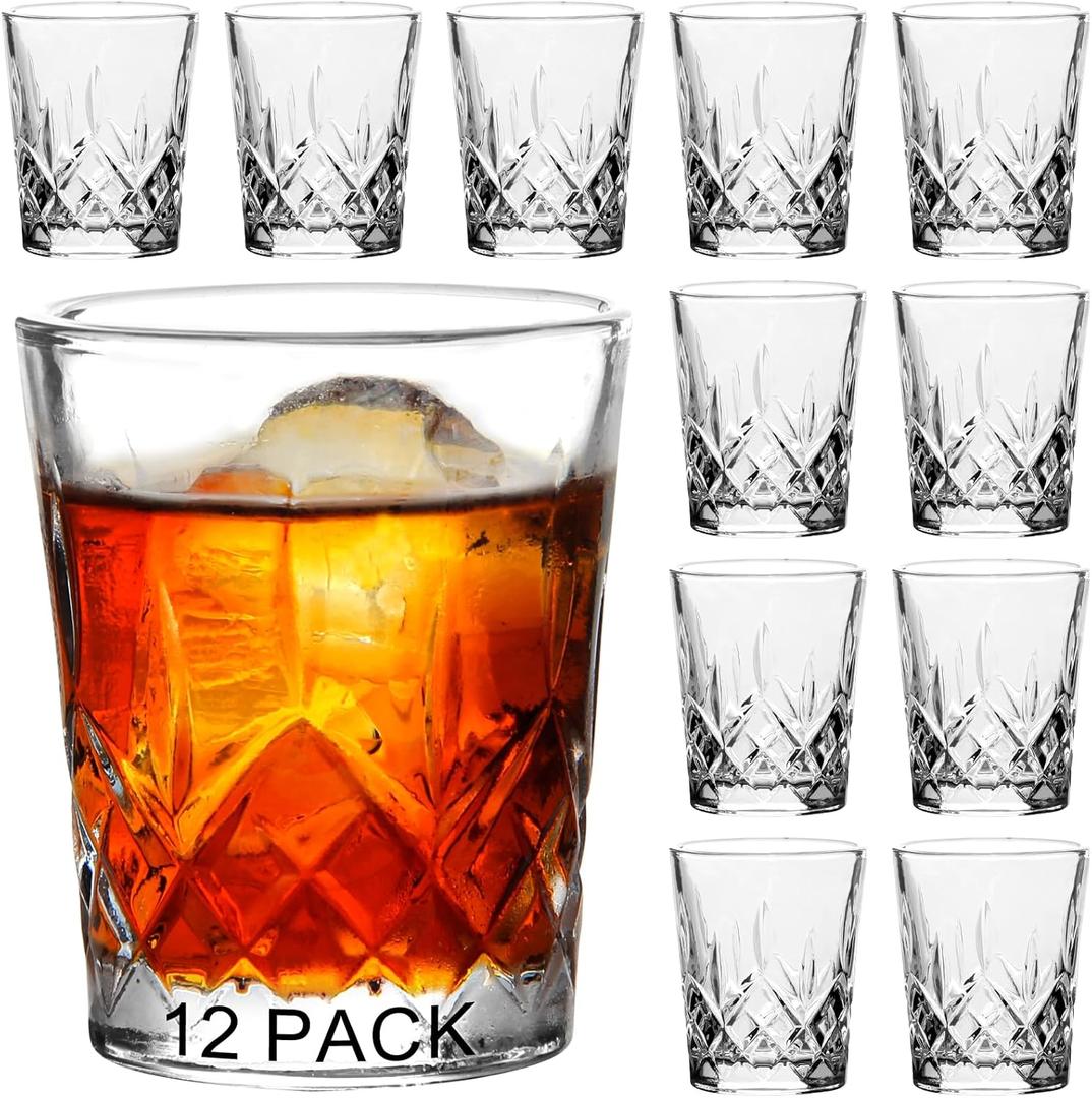 Ruckae 12 Pack 1.5 OZ Shot Glasses Set Crystal Shot Glass Bulk Clear Cone Shot Glasses for Vodka Tequila Whiskey Liquor (Transparent)