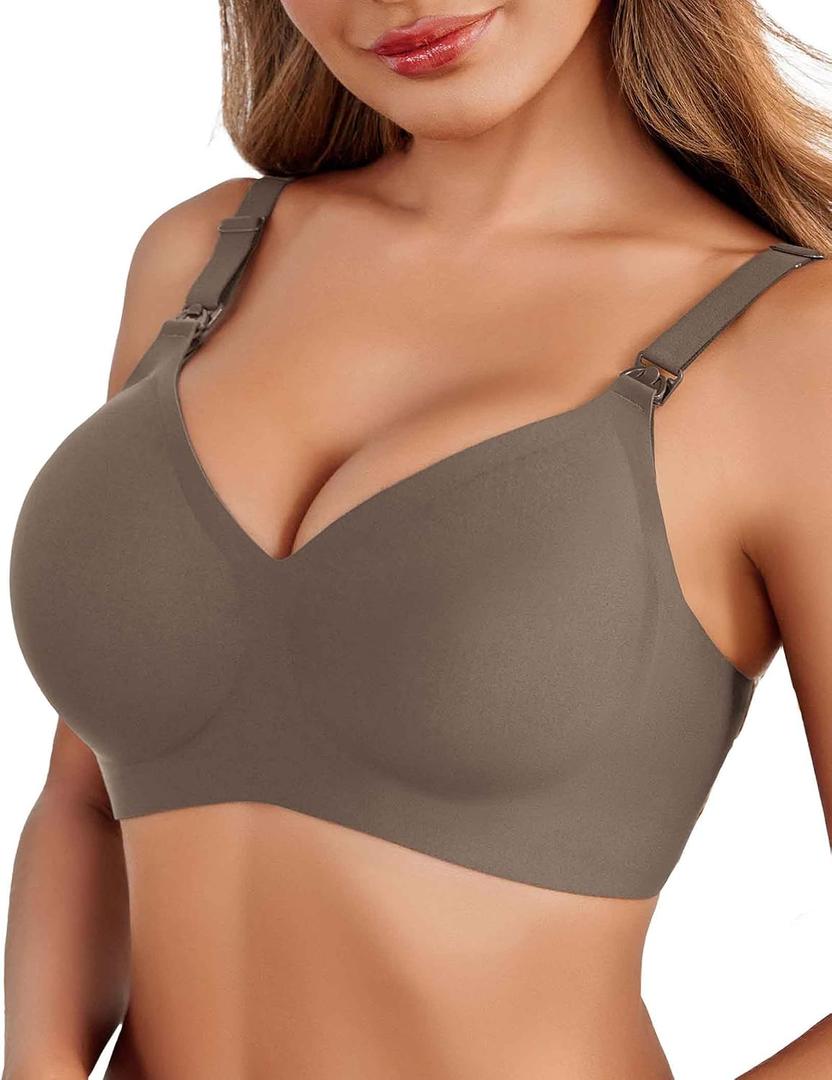 Avidlove Women's Seamless Bras Nursing Bras for Breastfeeding Tshirt Everyday Bra (Brown, S)