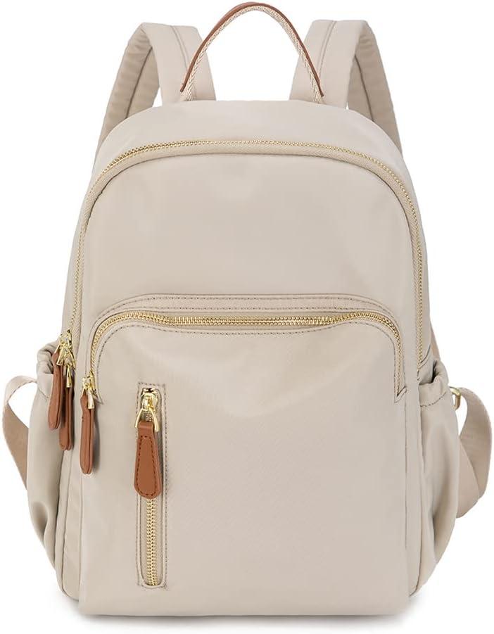 Mn&Sue Lightweight Nylon Backpack for Women Ladies Fashion Shoulder Bags Daypack Purse for Travel Work College Bags Waterproof (#1 Beige)