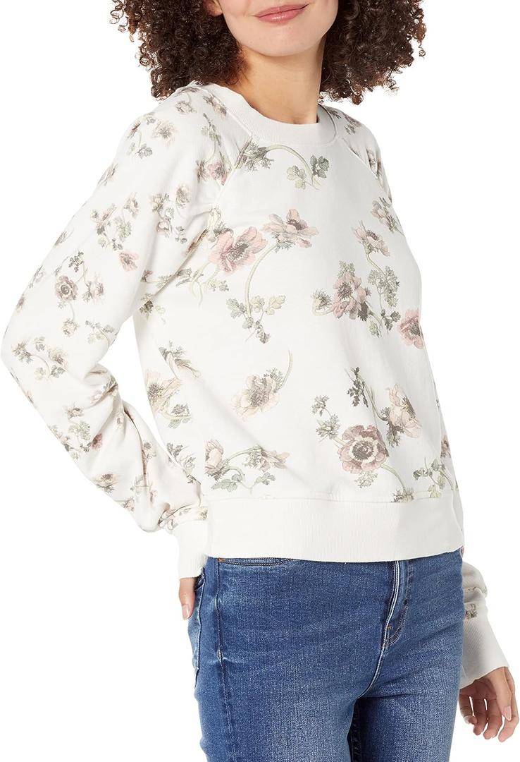 PAIGE womens Dayna Fairytale Floral Rouching Details Raglan Sleeve in White Multi Sweatshirt, White Multi, X-Large US