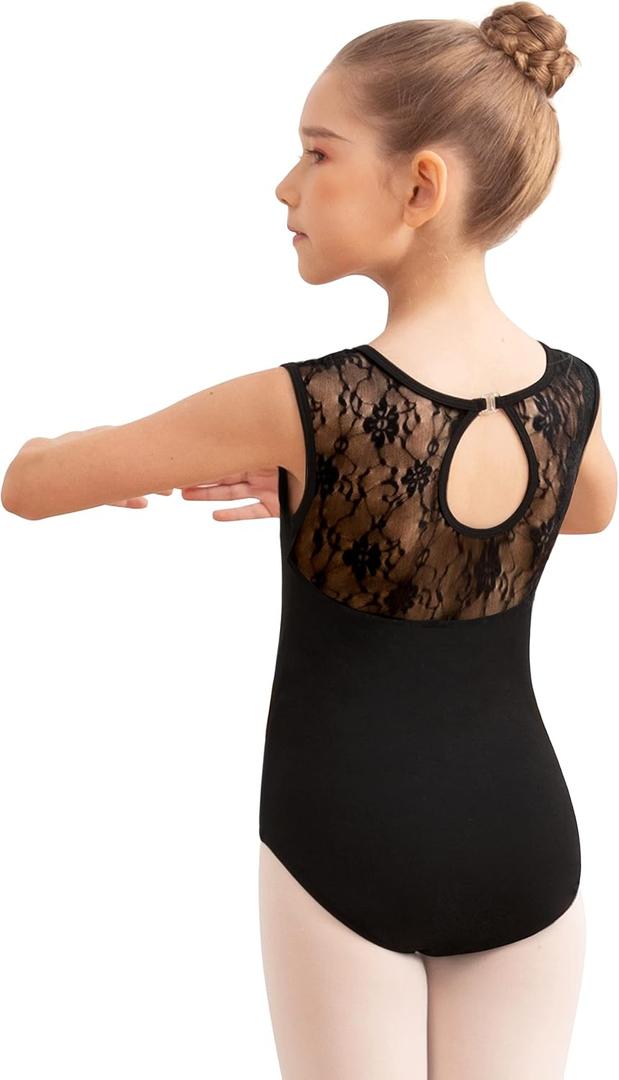 Girls Lace Cap Sleeve Dance Leotard for Ballet, Toddler Big Little Girls Gymnastics Dancewear (Black, XXL)