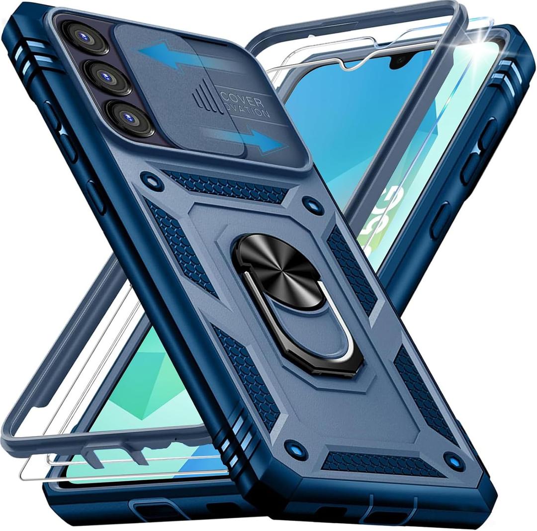 Case for Galaxy S25 FE 5G,Samsung S 25 FE Case with 2X Screen Protectors & Camera Cover,[Military Grade 20ft.] Shockproof/360° Magnetic Kickstand Protective Case for Samsung Galaxy S25 FE Blue