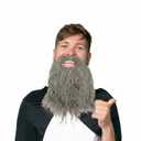 Grey Beard Wig, 12 in Long Curly Wizard Beard with Elastic Band, Old Man Fake Costume Beards for Theater Cosplay, Dress up Fun, Halloween and Christmas Party