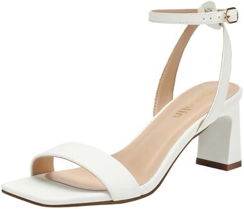 DOBOLIN Wide Width Heels for Women Dress Shoes 2.64-inch Chunky Block Heel Sandals Square Open Toe Ankle Strap Wedding Party Shoes, 11W