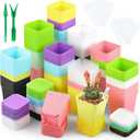 Hahood 160 Pieces Square Flower Plant Pots 3 Inch Flower Seedling Nursery Pots with Pallet Colorful Mini Plastic Planters with Labels and Tools for Room, Garden, Office and Balcony, 8 Colors