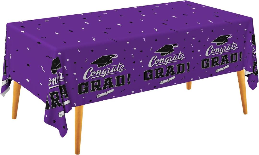 Graduation Party Decorations, Gongrats Grad Tablecover for Graduation Party Supplies, 3 pcs Purple Table Cloths, 54"x108"