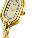 Women's Vintage Oval Watches Luxury Minimalism Bracelet Small Gold Tone Watch Ladies Analog Waterproof Watch Fashion Bangle Bracelet Dress Watch with Stainless Steel Band
