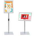 NicQliear Adjustable Sign Stand Holder, 11 x 17 Inch Poster Stand with Extra Heavy Duty Square Metal Base, Vertical or Horizontal Outdoor Floor Standing Indoor Display Holder for Restaurant, Silver