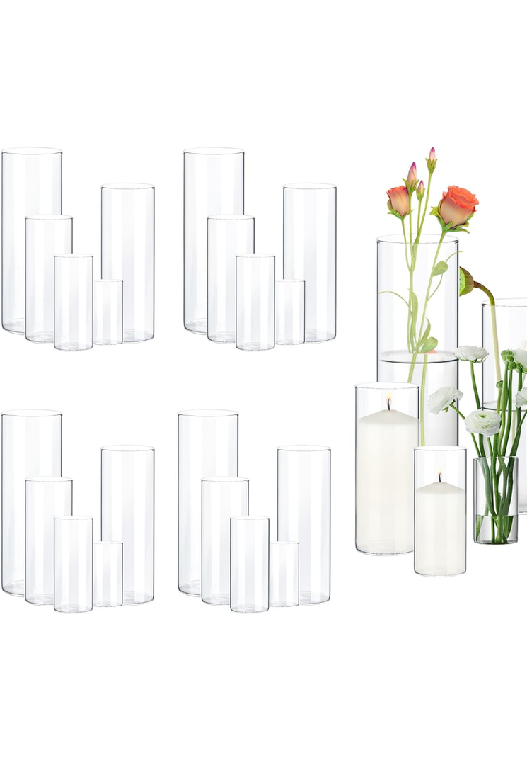 20 Pack Clear Glass Vases for Centerpieces, Cylinder Vase Set, 4,6,8,10,12 Inch Tall Flower Vase for Home Decor, Flower Vase for Table Decorative & Hurricane Floating Candle Holders