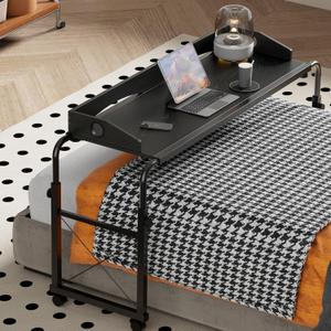 Overbed Table with Wheels, Overbed Desk with Adjustable Length and Height, Rolling Over Bed Desk, Queen Over The Bed Table on Wheels, Heavy Duty Laptop Table for Hospital and Home, 1.2M