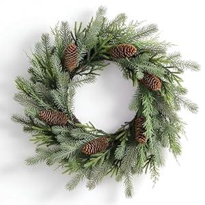 DN DECONATION 24" Christmas Wreath for Front Door, Sage Green Pinecone Wreaths Christmas Decor, Xmas Holiday Wreath Outdoor Indoor for Wall, Porch, Mantel Decoration