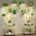 62" Plant Stand with Grow Light, 8-Tier Indoor Plant Shelf, Corner Shelf Stand for Indoor Plants, Space-Saving Plant Holder for Home Decor, 2 Pack, Gold