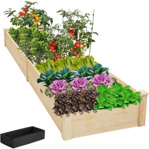 8x2ft Outdoor Wooden Raised Garden Bed Planter for Vegetables, Garden, Lawn, Patio,8x4x2 Raised Garden Bed; Planter Box-Natural (96x24x9in)