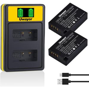 LP-E17 Battery and LCD Dual Charger Compatible with Canon EOSRP, R100, R50, R10, R8, Rebel T6i, T7i, T8i, T6s, SL2, SL3, EOS M3, M5, M6, 200D, 77D, 750D, 760D, 800D, 8000D Camera