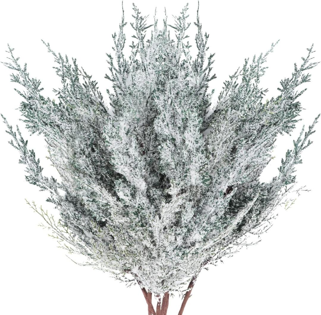 6 Pieces Frosted Artificial Cedar Pine Branches Sprigs 17" Snowy Faux Cedar Twig White Winter Greenery Stems Pine Picks Cedar Spray for Christmas Tree Craft Wreaths Garlands Holiday Season Decor (6)