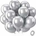 Patimate Metallic Silver Balloons 100 Pack 12 Inch Silver Chrome Latex Balloons for Birthday Wedding Anniversary Engagement Graduation Baby Shower Bridal Shower Retirement Party Decorations