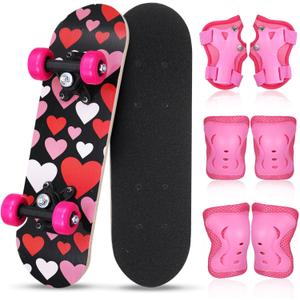 Honoson 7 Pcs Skateboard for Toddlers Beginners Knee Elbow Pads Wrist Guards Gear Set (Age 2-5 Kids 17 x 5'')