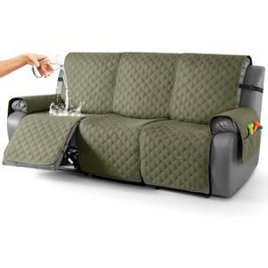 TAOCOCO 100% Waterproof Recliner Covers, Recliner Sofa Covers with Leg Straps, Reversible Recliner Couch Cover for Reclining Chair, Washable Couch Protector for Pets Kids(3 Seater, Gray Green)