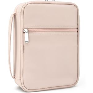 Small Bible Cover Case for Women and Men, 9x6 PU Leather Bible Sleeve, Compact Travel Bible Carrier Bag with Front Pen Holders, Zipper Closure, Inner Pockets - Beige