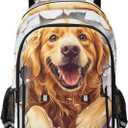 Grinning Golden Retriever Dog Backpack for Boys Girls Kids Elementary Middle School Bag Laptop Backpack Travel Rucksack (12.9 X 8.6 X 17.7 inch, A005)
