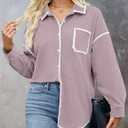 ZESICA Womens Corduroy Shacket Jacket Long Sleeve Button Down Shirt Oversized Blouses Tops with Pockets (Purple, M)