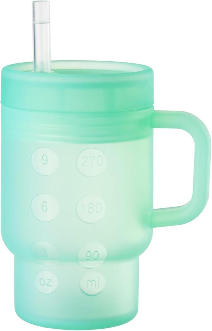 Tumbler Silicone Sippy Cup for Toddler with Straw and Handle, Water Bottle for Baby& Infant, 9oz Kids Cups Spill Proof, BPA Free, Toddler Travel Essential, Clear Green